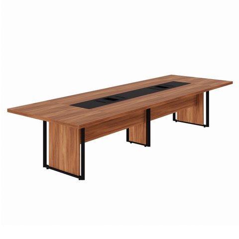 Mesa de Reunião 360cm Corporativa 6 Pessoas com Caixa de Tomadas Corporate Marrom/Nogal/Preto