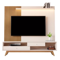 Rack com Painel para TV até 75 Polegadas com Led Ripado Impressão Pés Madeira Maciça - 2