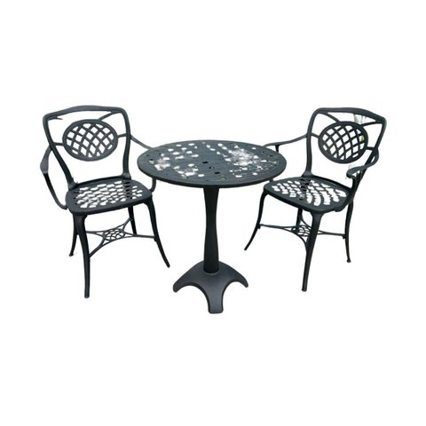 Conjunto para Jardim Firenze com de Mesa de Pé Central e 2 Poltronas Preto Fosco Unifer Móveis