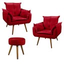 Ver imagem 1 de Conjunto 2 Poltronas Decorativas Opala e 1 Puff Redondo Pés Palito Suede Vermelho UlissesDecor