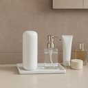 Ver imagem 6 de Kit Bandeja Retangular Decorativa e Porta Escova de Dentes com Tampa Branco Plástico Banheiro