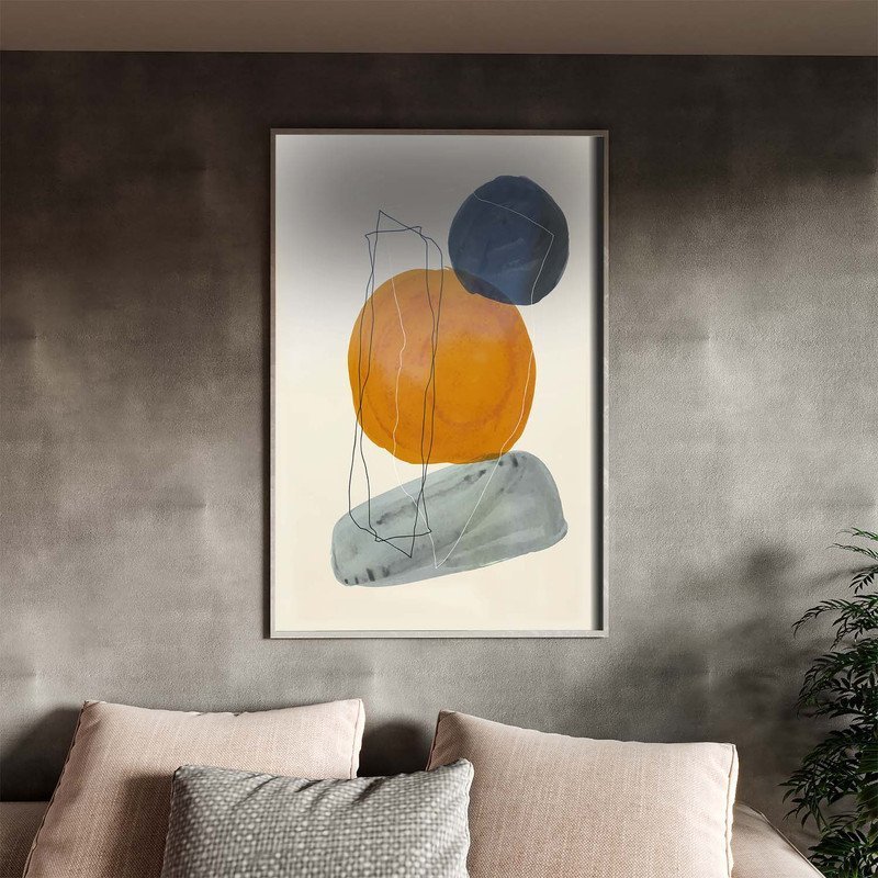 Quadro Decorativo Tela Canvas Abstrato Conceito a Dança Das Formas com Moldura e Vidro Prata - 180x1 - 1