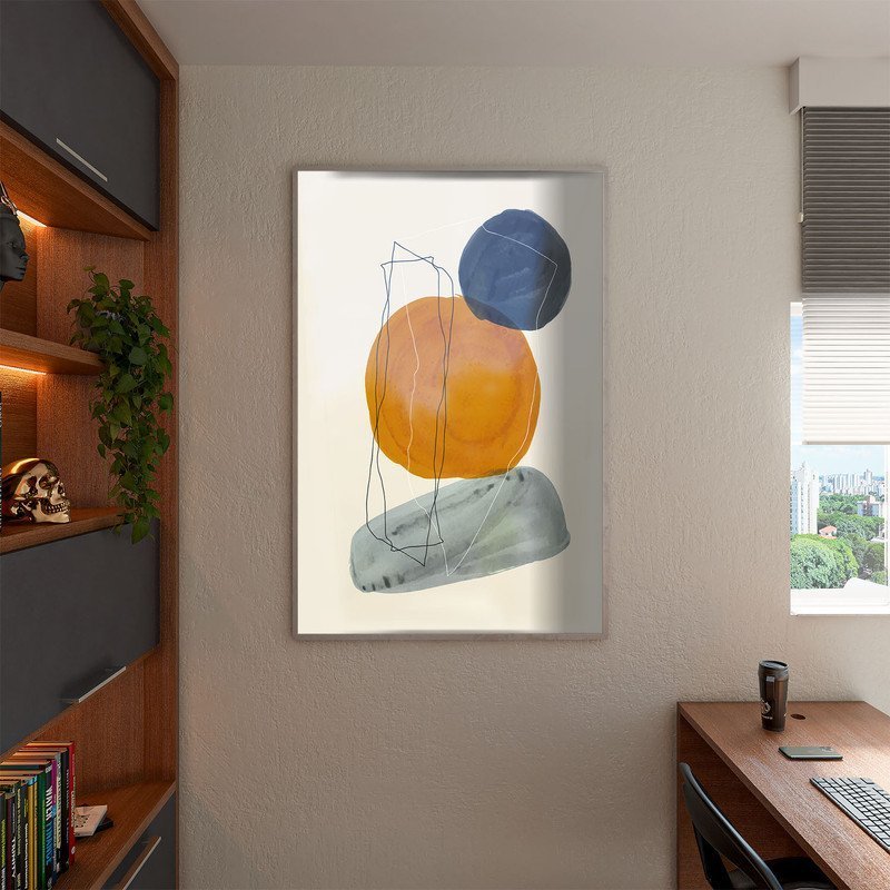 Quadro Decorativo Tela Canvas Abstrato Conceito a Dança Das Formas com Moldura e Vidro Prata - 180x1 - 3