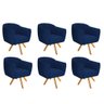 Kit 06 Poltrona Grazi Base Giratória de Madeira para Sala de Estar Recepção Suede Azul Marinho - 1