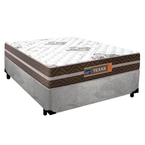 Cama Box Casal Suede + Colchão Molas Ensacadas Texas Prime Colchões Cinza 138cm