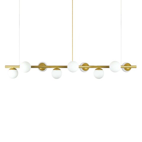 Lustre Pendente Figo Ouro 1,5m - 9 Globos Esfera de Vidro Branco