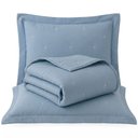 Ver imagem 1 de Kit Cobre Leito Max Casal Percal 300 Fios Colcha Dupla Face Bordado Matelassê 3 Peças Azul