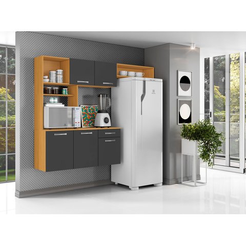 Cozinha Nanda Moderna Compacta C/ Balcão 179,4cm:cinamomo/grafite