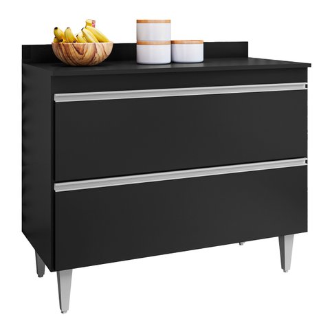 Balcão de Cozinha com Tampo 100cm 2 Portas Julia M24 Preto - Mpozenato