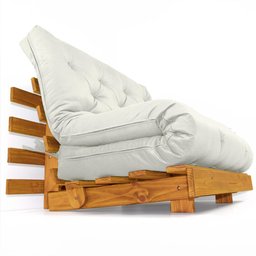 Sofá Cama Casal Futon Tokio Branco Off Sarja Impermeável Madeira Maciça Cor Mel - 1