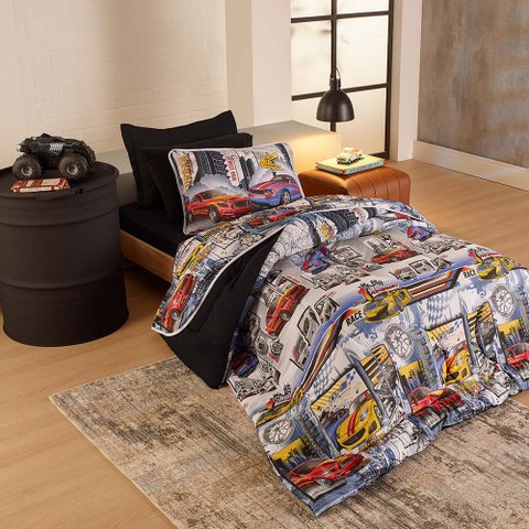 Edredom Infantil Solteiro Estampado 100% Algodão Race Vivaldi Kids