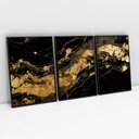 Ver imagem 1 de Kit Quadro Decorativo 3 Telas Canvas Black Ouro Tacolado Moldura Flutuante 4,5cm Preta 80 X 120cm
