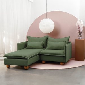 Sofá Modular 2 Lugares com Chaise e Pé Bolinha Sôma CabeCasa MadeiraOriginals