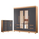 Ver imagem 1 de Guarda Roupa Solteiro Vivacce 04 Portas com Espelho e Cômoda Verona Freijo Titanium - Móveis Albatro