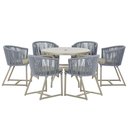 Ver imagem 1 de Mesa com 6 Cadeiras de Jantar Roma 120cm e Noronha em Alumínio Fendi Corda Náutica Estofado 8 Trama