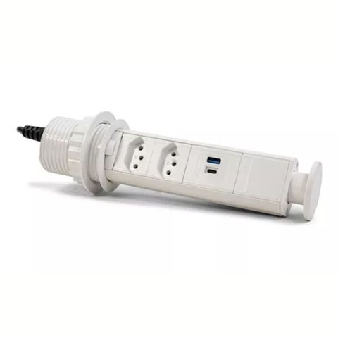 Torre Totem 2 Tomadas 1 Usb + 1 Usb-c Turbo Charger Qtmov Branco
