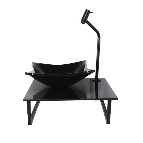 GABINETE DE VIDRO COM CUBA QUADRADA COM TAMPO 40CM PRETO FULL