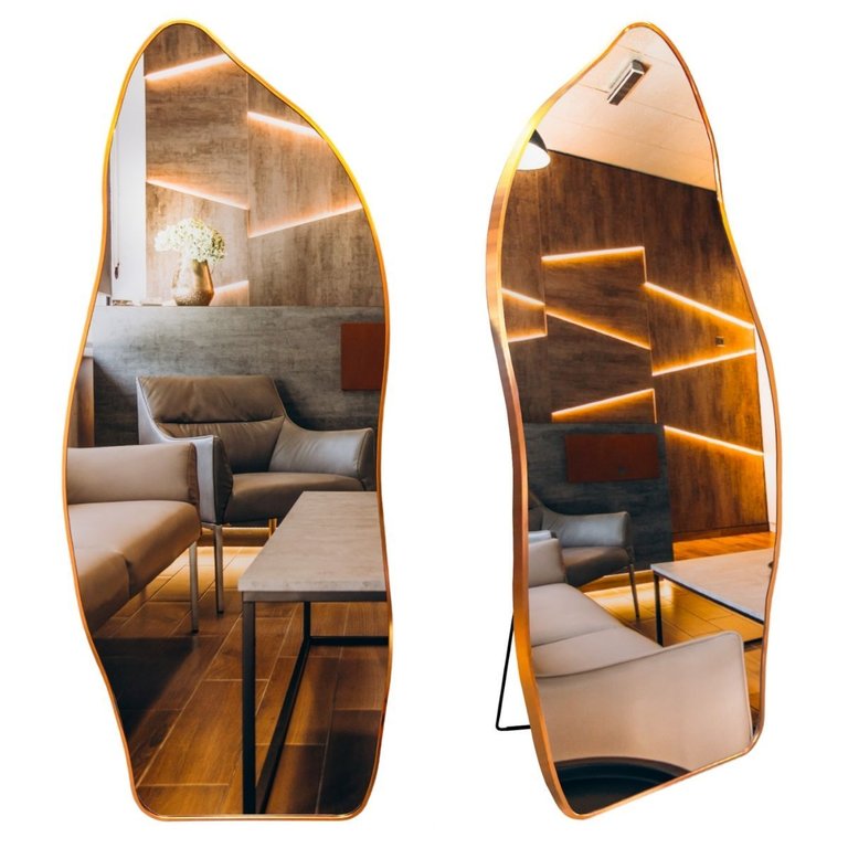 Espelho Grande Corpo Inteiro com Moldura Metal Orgânico 170x70cm com Suporte de Chão