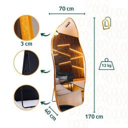 Espelho Grande Corpo Inteiro com Moldura Metal Orgânico 170x70cm com Suporte de Chão - 6