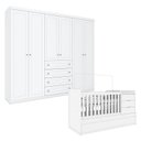 Ver imagem 1 de Berço Multifuncional Cleo e Guarda Roupa 6 Portas Americano Branco Fosco - Henn