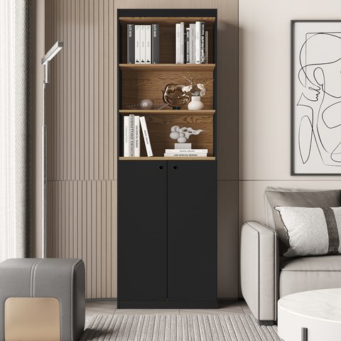 Estante Livreiro com 5 Prateleiras e 2 Portas Gold Luxo - Dullar Móveis:preto