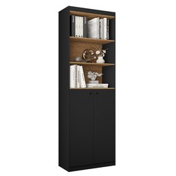 Estante Livreiro com 5 Prateleiras e 2 Portas Gold Luxo - Dullar Móveis:preto - 3