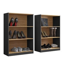 Estante Livreiro com 5 Prateleiras e 2 Portas Gold Luxo - Dullar Móveis:preto - 4