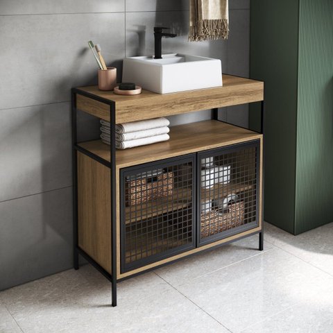 Armário Gabinete para Banheiro Grade Industrial com Cuba Branca Mel