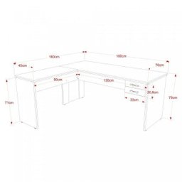 Mesa de Escritório em L 1,80x1,60M com 2 Gavetas Work30  - 3