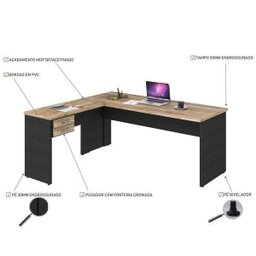 Mesa de Escritório em L 1,80x1,60M com 2 Gavetas Work30  - 4