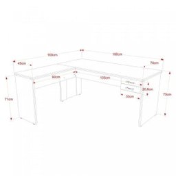 Mesa de Escritório em L 1,80x1,60M com 2 Gavetas Work30  - 3