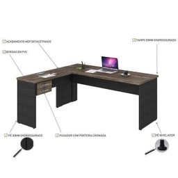 Mesa de Escritório em L 1,80x1,60M com 2 Gavetas Work30  - 4