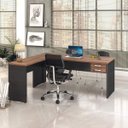 Ver imagem 1 de Escrivaninha Mesa Escritório em L com Work30 2 Gavetas 180cm Nogal E Preto Ônix