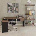 Ver imagem 7 de Escrivaninha Mesa Escritório em L com Work30 2 Gavetas 180cm Nogal E Preto Ônix