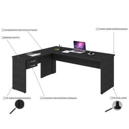 Mesa de Escritório em L 1,80x1,60M com 2 Gavetas Work30  - 4