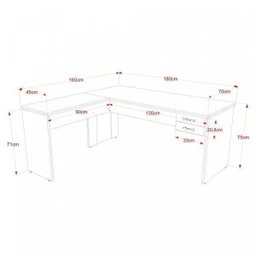 Mesa de Escritório em L 1,80x1,60M com 2 Gavetas Work30  - 3