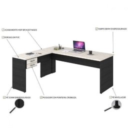 Mesa de Escritório em L 1,80x1,60M com 2 Gavetas Work30  - 4