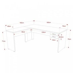 Mesa de Escritório em L 1,80x1,60M com 2 Gavetas Work30  - 3