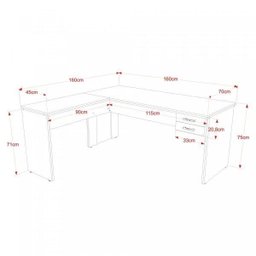 Escrivaninha Mesa Escritório em L 1,60x1,60M com 2 Gavetas Work30 - 3