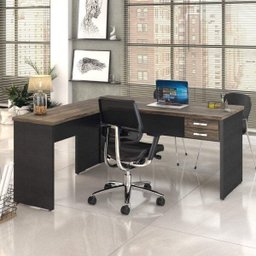 Escrivaninha Mesa Escritório em L 1,60x1,60M com 2 Gavetas Work30 - 1