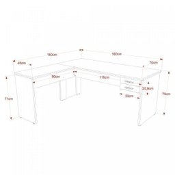 Escrivaninha Mesa Escritório em L 1,60x1,60M com 2 Gavetas Work30 - 3