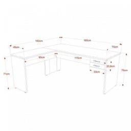 Escrivaninha Mesa Escritório em L 1,60x1,60M com 2 Gavetas Work30 - 3