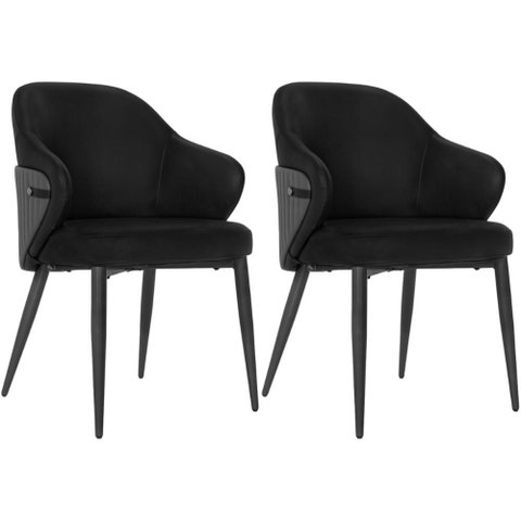 Kit 2 Cadeiras de Jantar Estofada Milano Design Italiano com Encosto Ergonômico - Preto/cinza