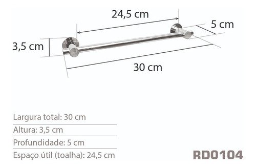 Toalheiro Inox 30 Cm - Kromus RD0104 - 3