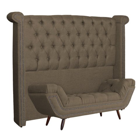Conjunto Sienna Cabeceira e Recamier Queen 160 Cm Linho Marrom - LM DECOR