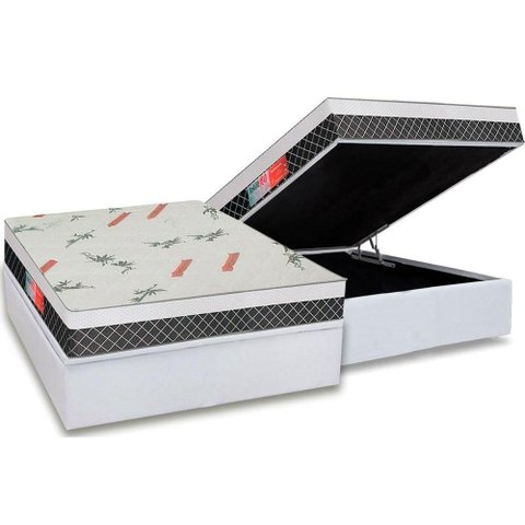 Cama Box Baú Casal: Colchão Ortopédico Plumatex Falcon Ultra Firme + Base CRC Courano White(