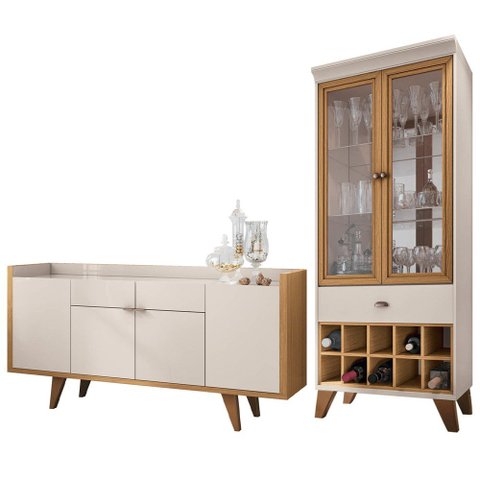 Cristaleira Adega Órfeo e Buffet Sinfonia H01 Off White/Cinamomo - Mpozenato