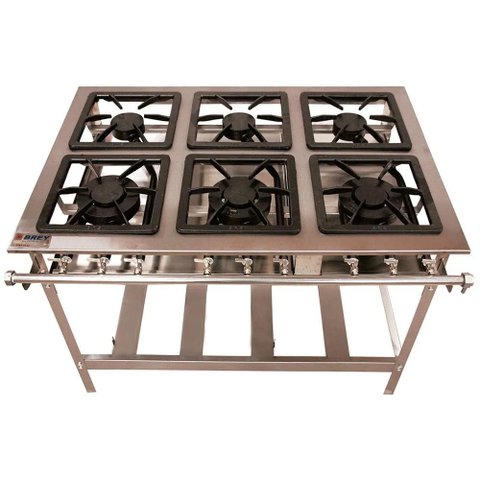 Fogão 6 Bocas 3 Duplas Inox Stand Metal Brey Baixa Pressão 106-3D - I Gás Natural