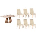 Ver imagem 1 de Conjunto: Mesa de Cozinha Celeste C/ Tampo Madeirado C/ Vidro Curvo 160x90cm e 6 Cadeiras Ondina