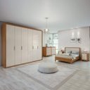 Ver imagem 1 de Quarto de Casal Completo com Guarda-Roupa, Cama, Cômoda e 2 Mesa de Cabeceiras Spazio Móveis Lopas